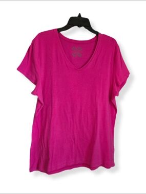 Dark Pink Nicole Miller V-Neck Short Sleeve Tee - 3XL